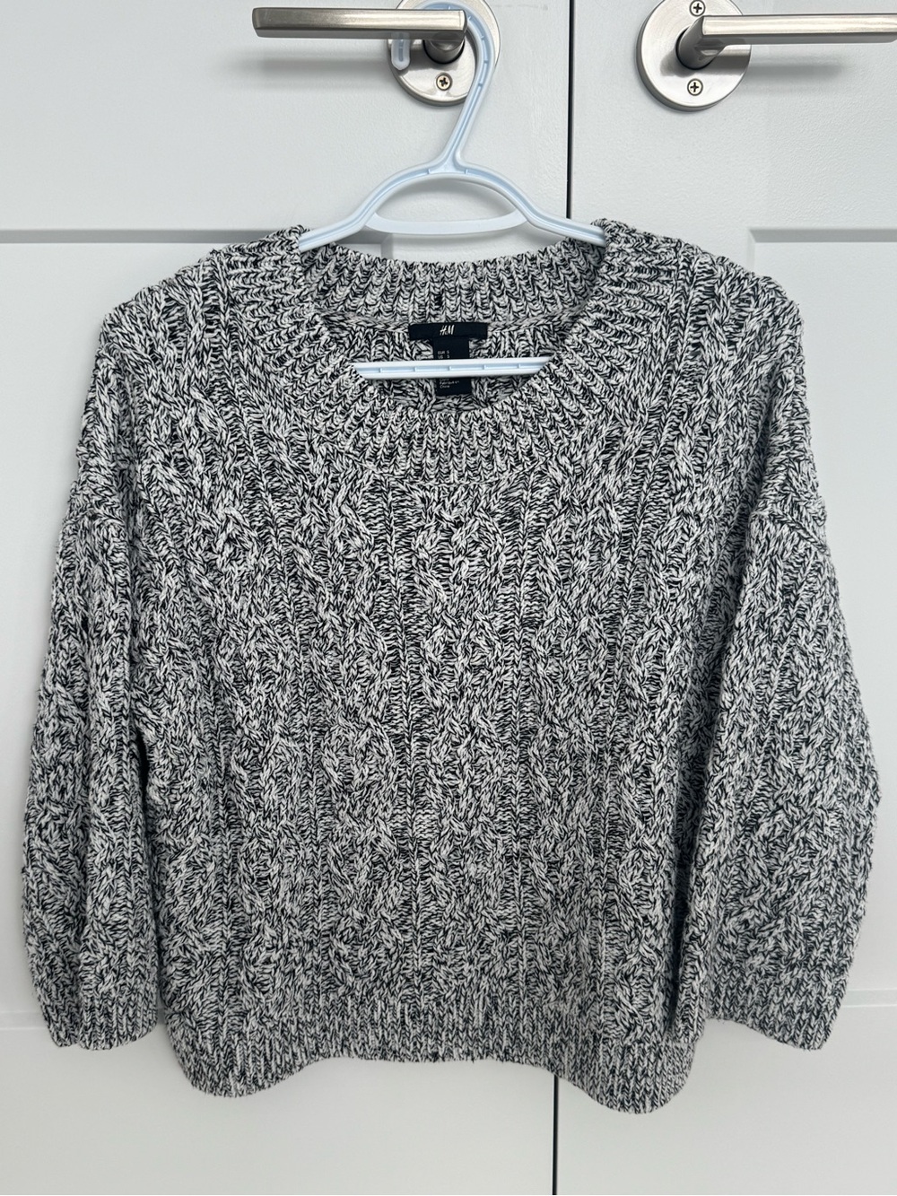 H&M Black & White Marled Cable Crewneck Sweater